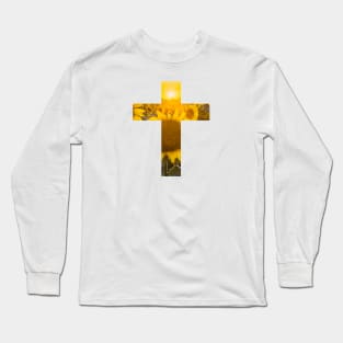 Sunset Sunflower Field Cross Long Sleeve T-Shirt